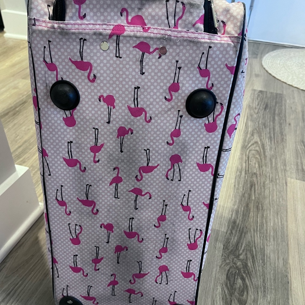 Betsy Johnson Pink Flamingo Rolling Travel Weekender Bag - Picture 6 of 10